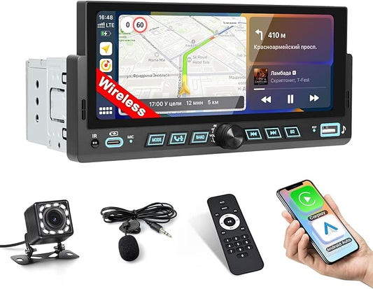 Inefala 6.86" Wireless Carplay Car Stereo Single Din Touchscreen Radio Android Auto Bluetooth 5.2 Backup Camera Car Audio Receiver USB Type C FM EQ SWC MIC