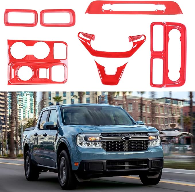 Lcojicep 7PCS Full Set Interior Trim Kit Compatible with Ford Maverick 2022-2024 Central Control air Conditioner Switch Panel Gear Panel air Conditioner Outlet Cover Decoration (Sports red)