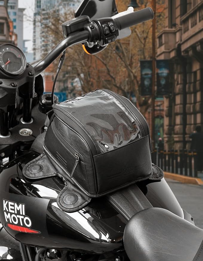 KEMIMOTO 7L Magnetic Motorcycle Tank Bag, PU Leather Water-Resistant Tank Bag with 8 Strong Magnets, Large Touchscreen Phone Film Motorbike Fuel Tank Storage Bag
