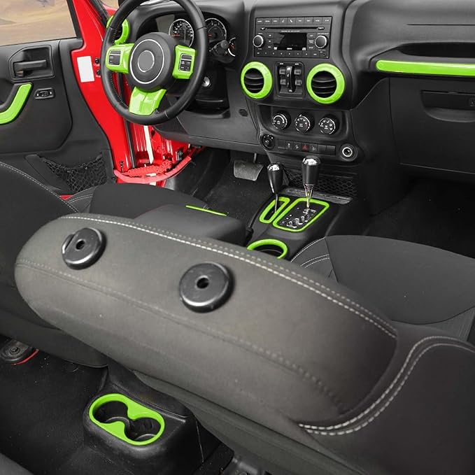 Hoolcar Steering Wheel Cover Gear Shift Panel Trim Cover Water Cup Holder Cover Kit Interior Accessories Kit Fit for Jeep Wrangler JK JKU 2011-2018, 4-Door, Light Green