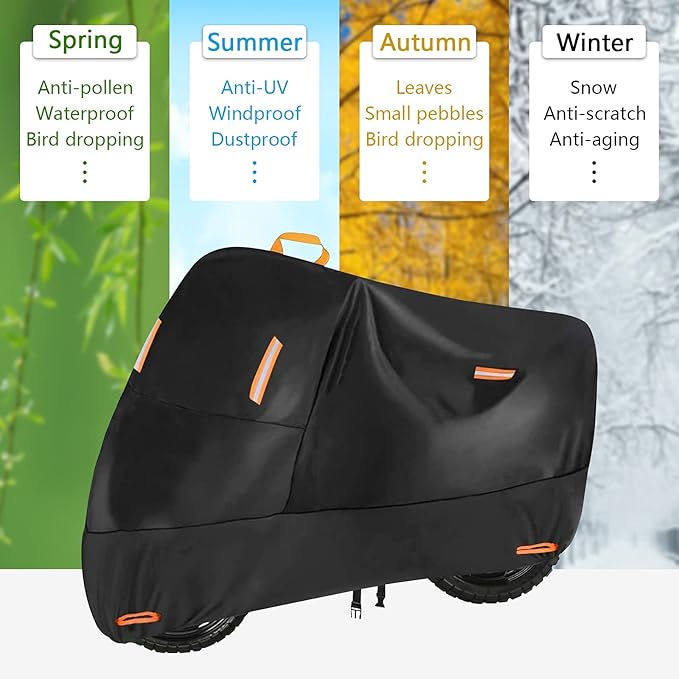 300D Heavy Duty Small Motorcycle Cover, Seceles All Season Durable Waterproof Outdoor Protection Scooter Cover with Lock-Holes Storage Bag Fits up to 72 inch Bike (M: 72" x 33" x 39")