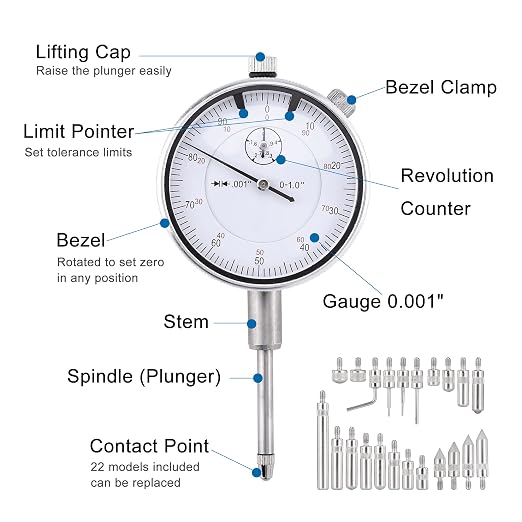 Dial Indicator with Magnetic Base 0-1.0" Tester Gage, Dial Test Indicator 0.001" Precision, Magnetic Dial Indicator Base Holder with Fine Adjustment