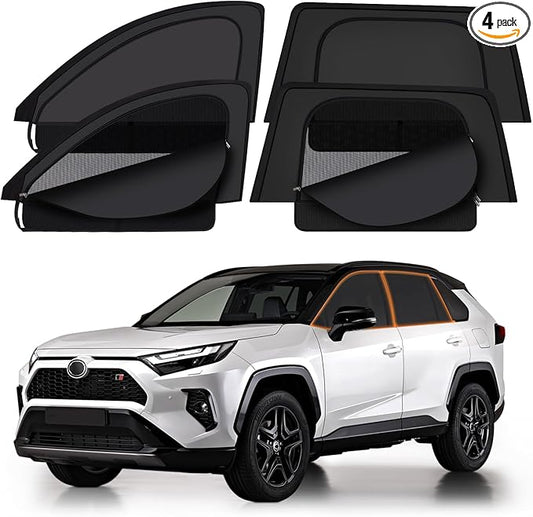 XCBYT RAV4 Window Sunshades for 2019-2025, Dual Layer Car Window Covers with Breathable Mesh & Blackout Cloth, 99% UV Protection Privacy Curtains for Car Camping, Sleeping & Rest (4 PCS)