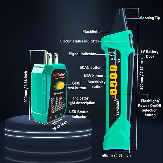 Xin Tester AC Digital Circuit Breaker Tracer with Adaptor Integrated GFCI Outlet Tester, 90-120V NCV Electrical Circuit Finder Tool XT-33A Auto Scan Sensitivity Adjustable Electrician Tool
