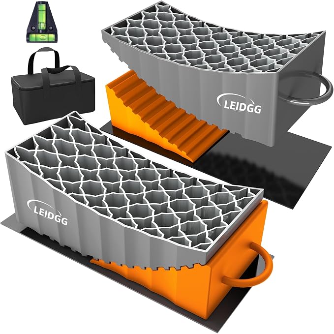 RV Leveling Blocks with Handles, 35000 LBS Load Capacity, Adjustable 0.5" to 4.7" Heavy Duty PP Camper Leveler for Travel Trailer, RV, Truck with Level & Carry Bag