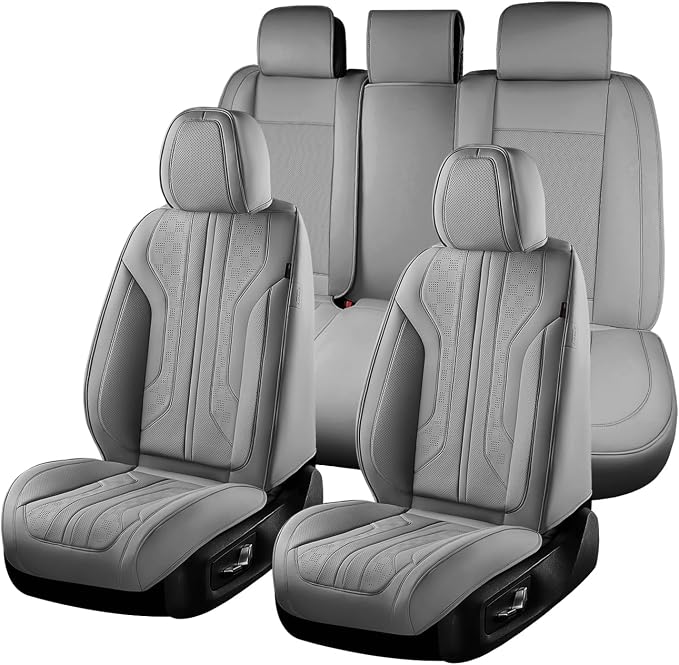 Coverado Car Seat Covers Full Set, Seat Covers for Cars, Front Seat Covers and Back Seat Cover Waterproof Leather Automotive Seat Cover, Universal Car Interior Protectors Cushion for Most Cars