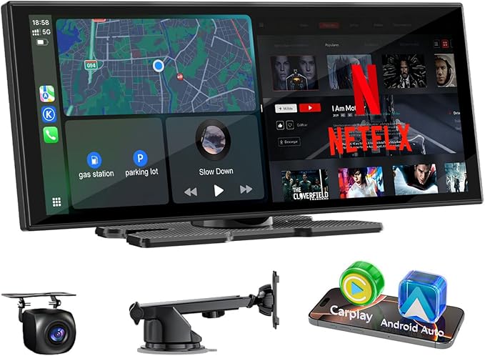 Upgraded 11" CarPlay Screen for Car, Built-in Net-Flix/YouTube/TikTok and Other Apps (No Mirroring Needed), Wireless Car Stereo for Apple Carplay & Android Auto with HD Backup Camera,OTA Updates
