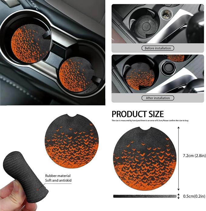 Car Seat Cover Sets Car Steering Wheel Cover Seat Belt Cover Trash Bin Air Vent Storage Box Front Rear View Mirror Car Cup Holder Keychain 15Pcs Car Accessories, Spooky Bats