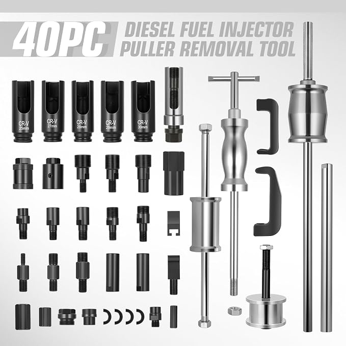 DNA MOTORING 40pcs Diesel Fuel Injector Puller Removal Tool, Diesel Injector Extractor Master Kit, Slide Hammer Fuel Injector Removal Tool Kit for Diesel Engines, TOOLS-00785