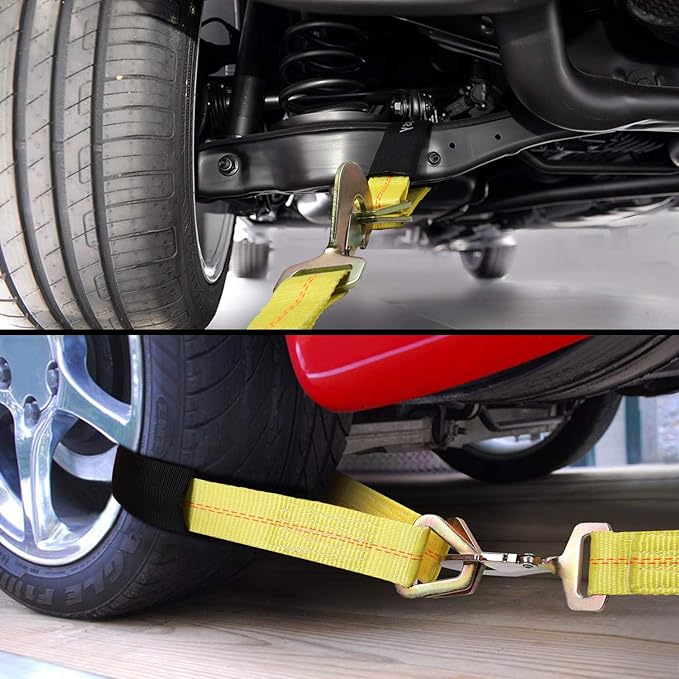 Trekassy Car Tie Down Straps for Trailers, 2 Inch x 96 Inch Heavy Duty Car Hauler Ratchet Straps, 4 Pack Axle Straps, 10,000lbs Break Strength