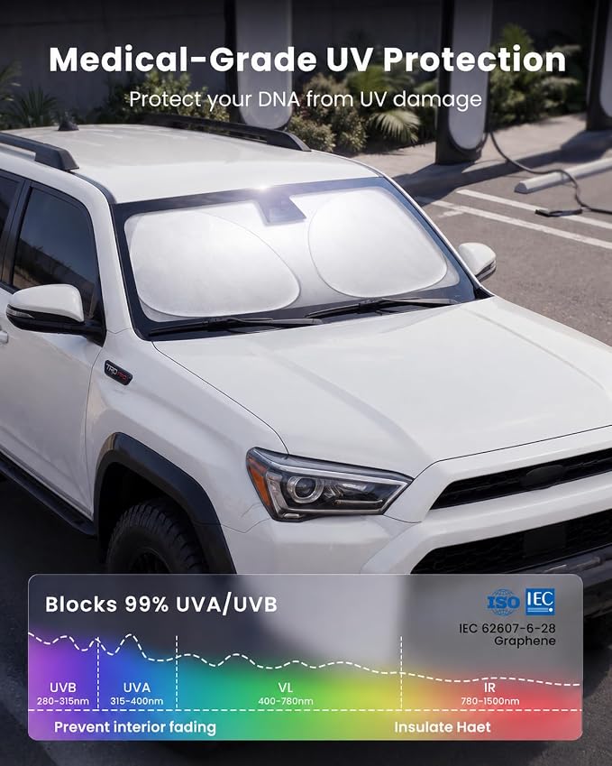 REEVAA 2026 3rd Pro Windshield Sunshade for 2010-2026 Toyota 4Runner | Dual-Layer Heat & Sun Defense, OEM Design | Foldable Sun Shade Car Accessories with Storage Bag