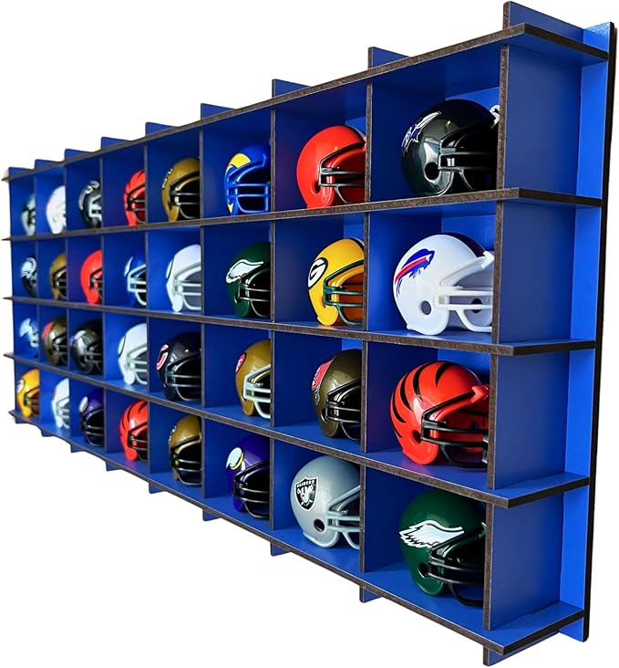 32 / 6 Color Mini Helmet Display Case,Mini Football Helmets,Football Helmet Display Case,Mini Football Helmet Organizer (Blue)