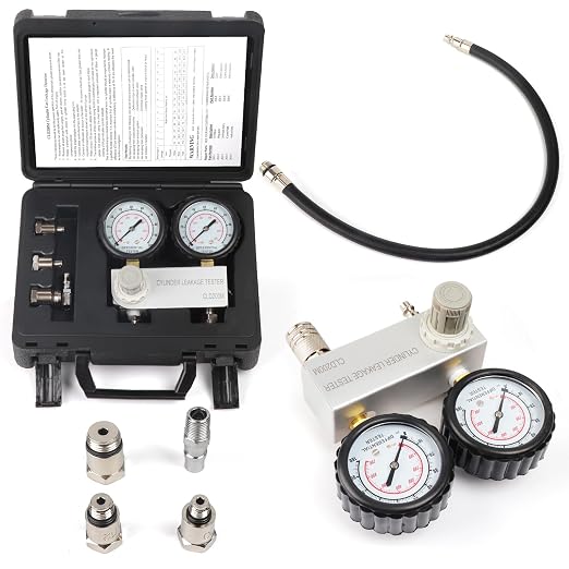 Cylinder Leak Down Tester Kit, Cylinder Gas Leakage Detector | Dual-Gauge 0-100PSI/700kPa CLD200M Cylinder Gas Leakage Detector 10-18mm Spark Plugs Gas Engine Diagnostic Tool, Black