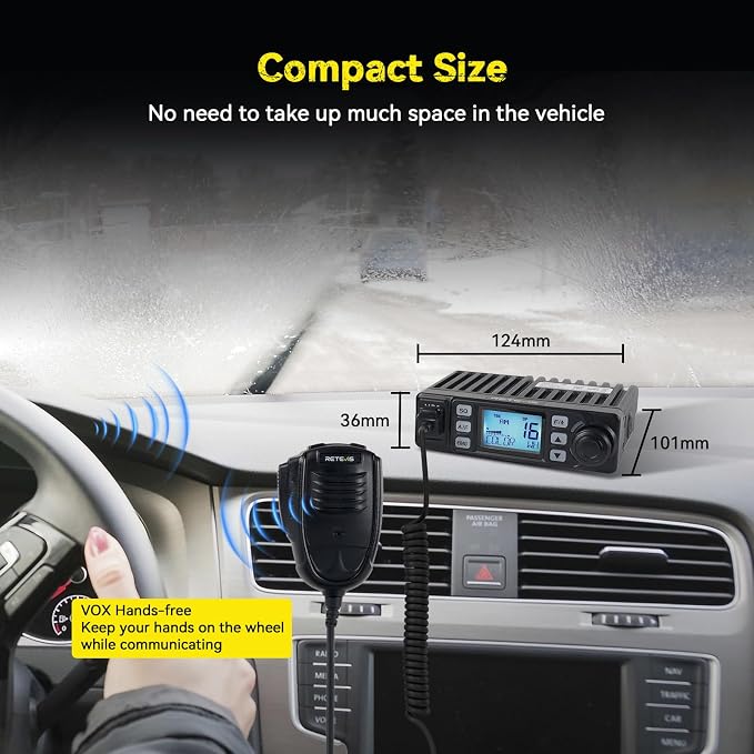 Retevis MB1 CB Radio kit, with Retractable Microphone Holder, Magnetic Antenna, External Speakers, Cigarette Lighter Plug, Long Range CB Radio for Truck