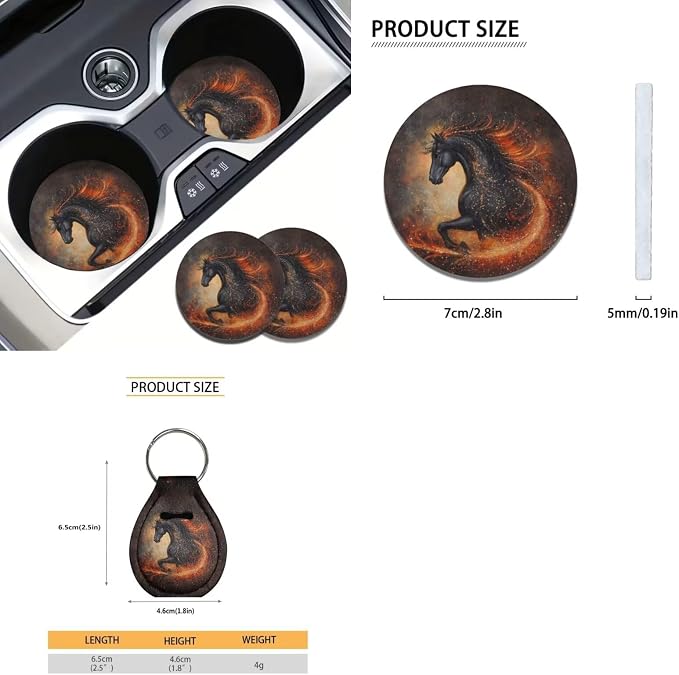 Xoenoiee Horse and Galaxy Print 11 Pcs Car Accessories with Front & Rear Auto Seats Covers, Steering Wheel Cover, Seat Belt Pads, Cup Coaster, 2 Pcs Keyrings - Universal Fit