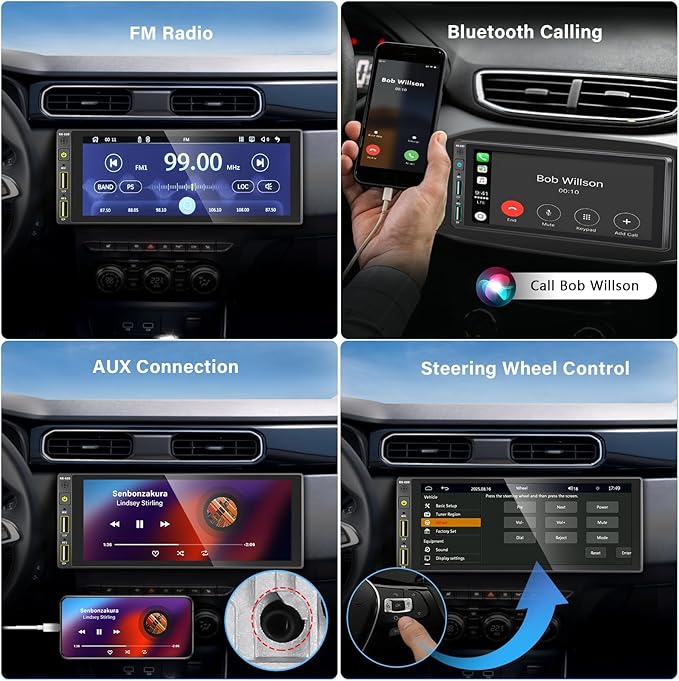 REAKOSOUND 6.9" Single Din Car Stereo with Apple CarPlay & Android Auto, Single Din Touchscreen Radio, Car Stereo with Bluetooth, Backup Camera, GPS Navigation, Mirror Link, FM/AM, EQ, USB, SWC, MIC