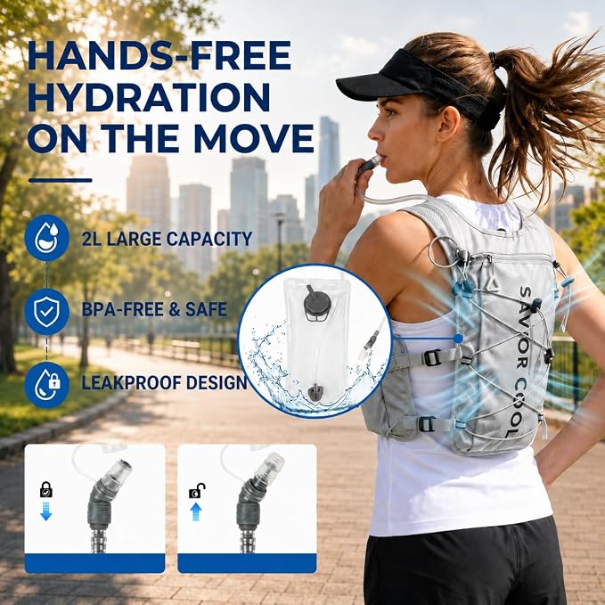 Cooling Hydration Vest with 2L BPA-Free Water Bladder, Running Vest with 3 Removable Cooling Packs, Lightweight Outdoor Hydration Pack for Hot Weather, Hiking, Cycling, Training