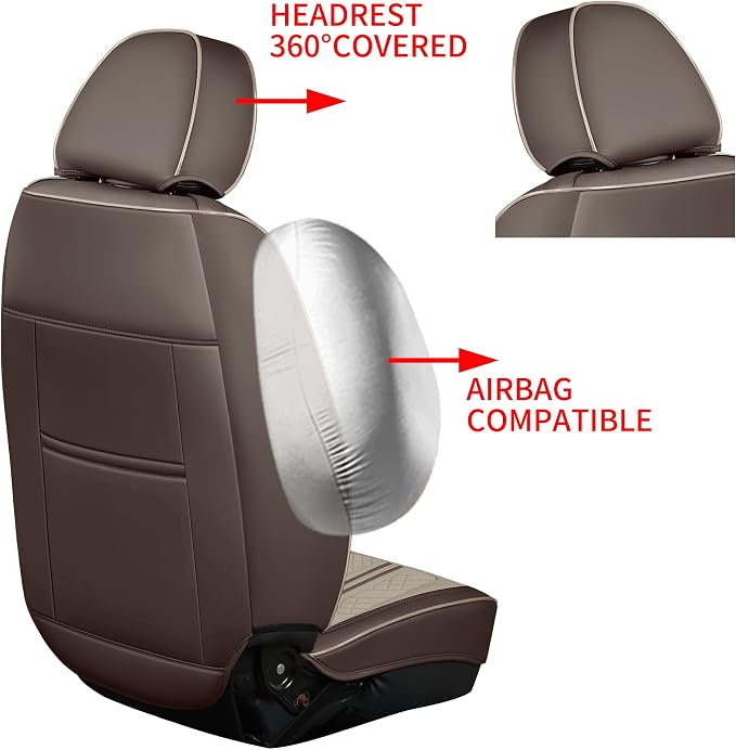 GXT Car Seat Covers Front Seats Only, Front Car Seat Covers 2 Pack, Premium Faux Leather Car Seat Cushion - Universal Fit for Most Sedans SUV Pick-up Truck with Headrests(Coffee and White)