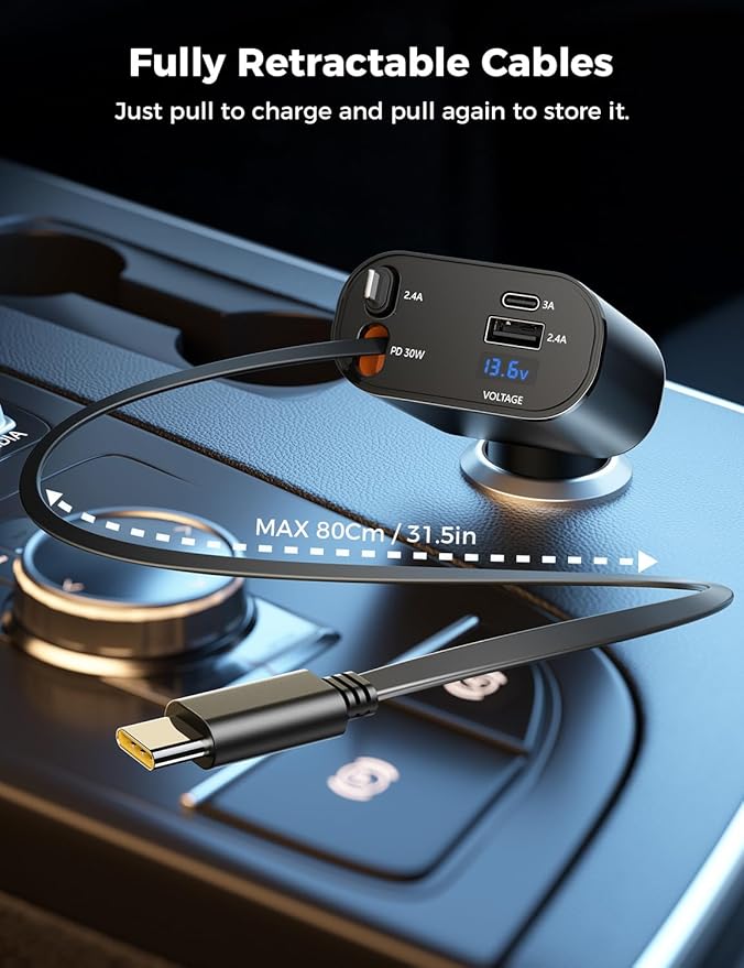 Bundle SUPERONE Retractable Car Charger 4 in 1 & 4 in 1 Retractable Wall Charger with Dual USB C Cables