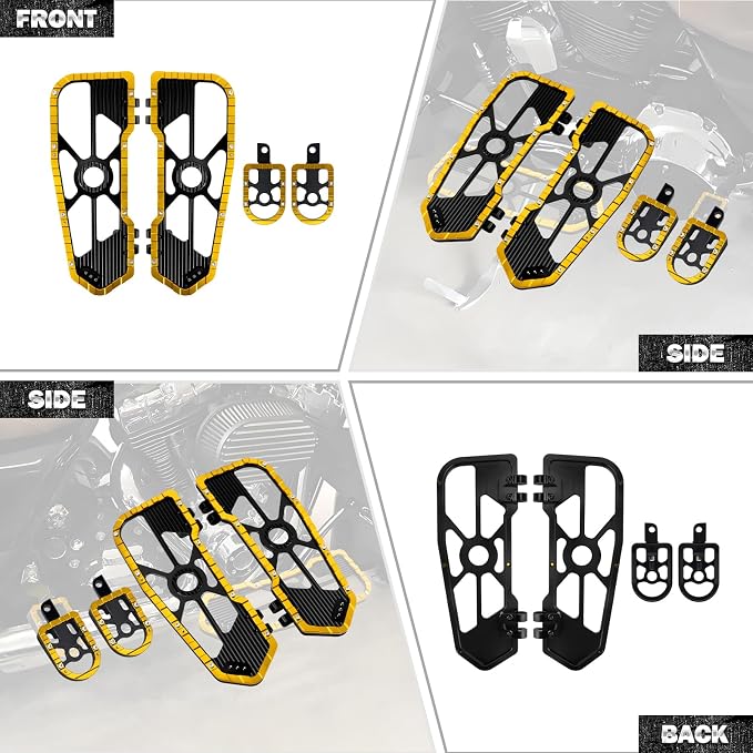 Motorcycle Floorboards Driver Passenger Footboards Wide Foot Pegs Board Pedal Compatible with Touring Electra Road Street Glide Softail Road King Yellow Edge