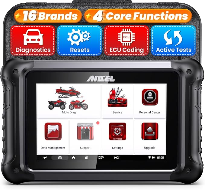 ANCEL MT700 7" Motorcycle Diagnostic Scanner, Professional Full System Powersports Scan Tool for BMW Ducati KTM Triumph Aprilia Harley Honda Yamaha, 35+ Service Functions, Active Test & ECU Diagnostic