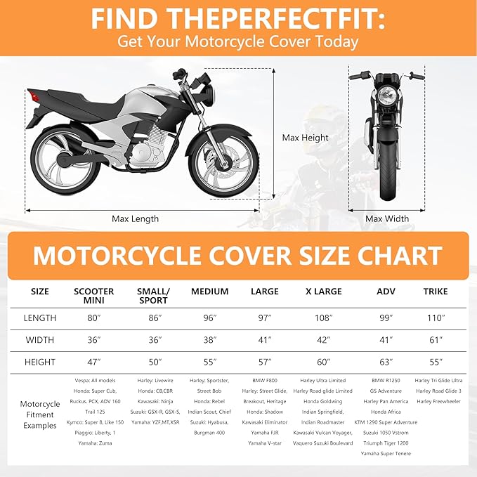Scooter Waterproof Motorcycle Cover, 420D Heavy Duty Scooter Cover for Honda Models, Ruckus, Super Cub, Yamaha Zuma 125, Vespa, Metropolitan, Dio and ADV150, Indoor&Outdoor Motorcycle Cover
