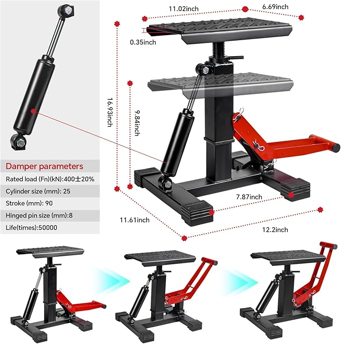 Adjustable Dirt Bike Stand & Powersport Jack 1000LBS Capacity, Heavy Duty Hydraulic Motorcycle Lift Stand & Center Stand for Maintenance