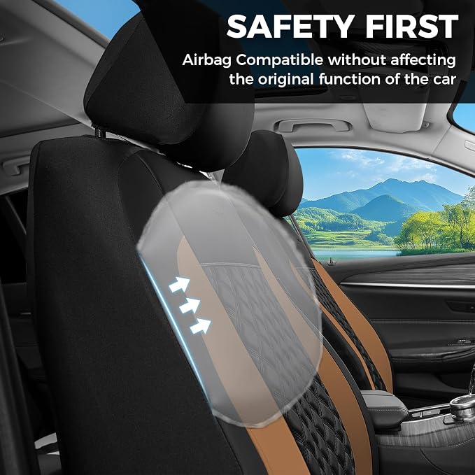 FLORICH Seat Covers, Atomutive Seat Covers Full Sets, Waterproof Seat Cover for Cars, Luxury Leather Universal Seat Cover Accessories Fit for Most Cars SUV Truck Sedans(Brown)