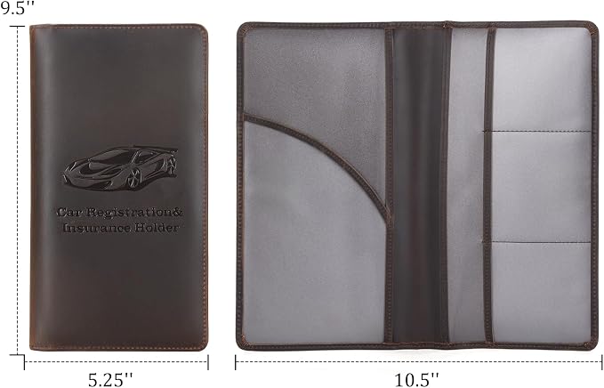 Polare Vintage Full Grain Leather Car Registration and Insurance Card Holder, Vehicle Glove Box Organizer Car Essentials RFID Wallet Case for Driver License, Cards & Documents