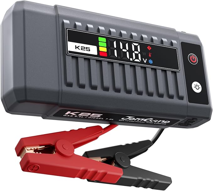 K25 Jump Starter 3750A Car Battery Booster Pack for Up to 9.0L Gas or 7.0L Diesel Engines, 12V Portable Jump Box with Extremely Safe Jumper Cable, USB/DC Charge and 3 Mode Flashlight