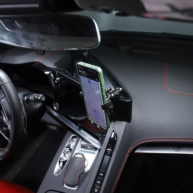 TOYCIDFG Dashboard Storage Tray Behind Navigation Screen with Phone Holder for Corvette C8 Stingray 2020-2026, Center Console Car Organizer Tray Interior Accessories (US Flag Pattern)