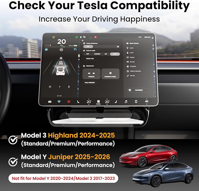 Model Y Juniper & Model Y L Under Screen Storage Organizer 2025-2026/Model 3 Highland 2024-2026, Center Console Organizer Tray Tissue Holder for Tesla Model Y Juniper Accessories, White