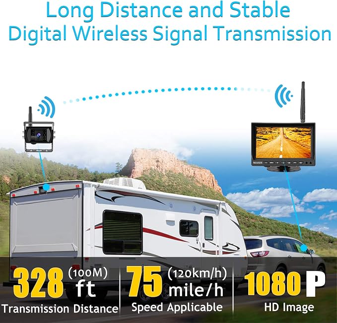 Wireless Backup camere System for Truck, VECLESUS VWS 1080P 7-Inch Mirror Monitor Backup Camera System, HD IR Night Vision, Waterproof Rearview Camera,4 Video Inputs, for Trucks,RVs,Vans,SUVs and Cars