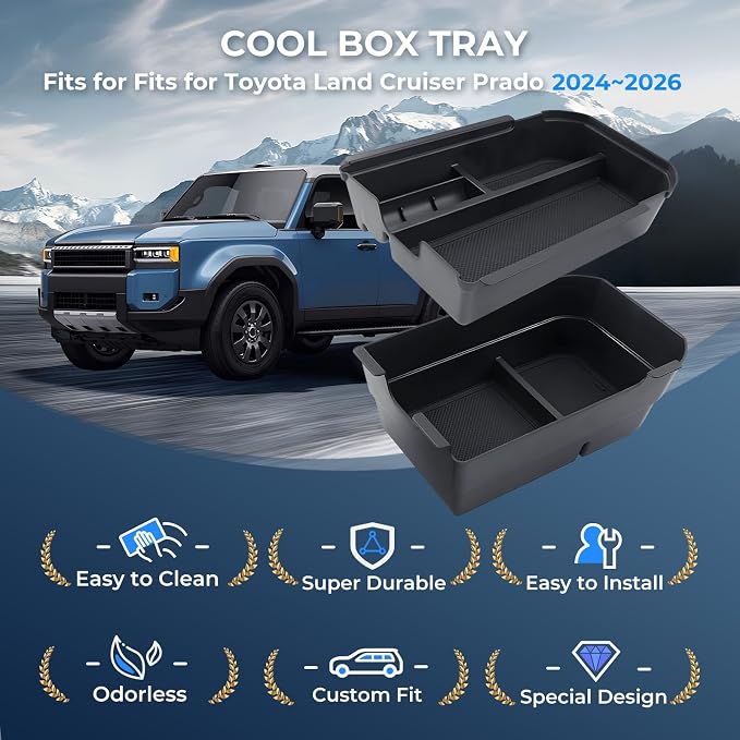 Double Layer Center Console Organizer for Toyota Land Cruiser Prado LC250 2026 2025 2024 (Not Fit Cool Box), Armrest Storage Box Tray Interior Accessories for 2024-2026 Land Cruiser, Black
