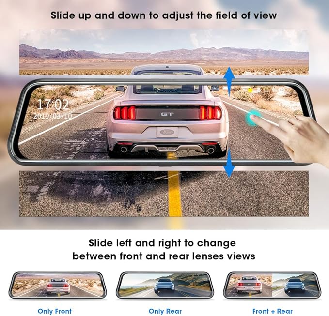 10'' Mirror Dash Cam Night Vision 1080P FHD Full Touch Screen Front and Rear View Backup Camera for Cars Loop Recording Streaming Media 170°Wide Angle Parking Assistance with 10 Meters Cable