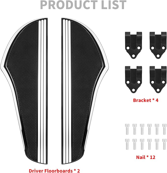 Driver Floorboards Front Foot Boards Style C, Black & White | Fit For Harley 2012-2016 FLD, 1986-2017 Most FL Softail, 1986-later Touring, Non-Slip, CNC Aluminum