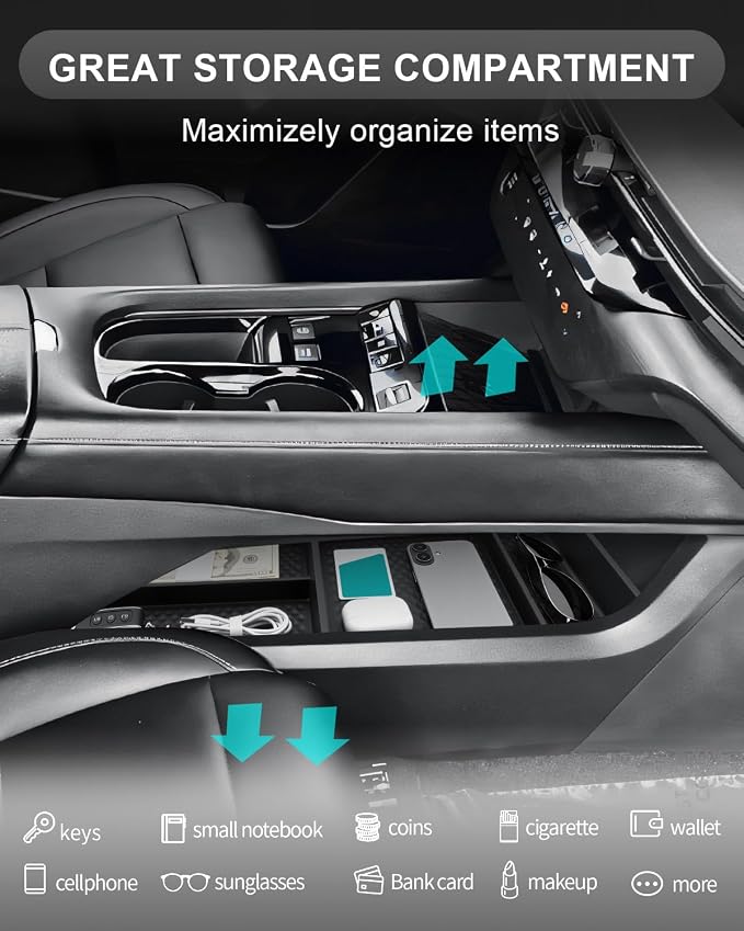 CDEFG 2Pcs for 2025 2026 Murano Center Console Organizer for 2025 2026 Murano Accessories Lower Console Organizer Tray Armrest Storage Box