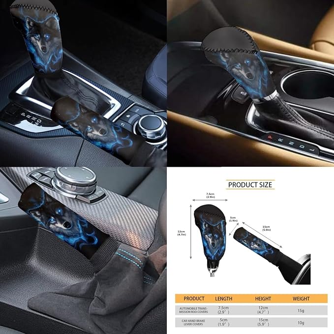 KEIAHUAN Blue Wolf Car Seat Cover Full Set for Men Includes Front and Back Seats Covers Handbrake and Gear Shift Knob Cover Car Headrest Steering Wheel Cover Cup Holder 11 Pcs