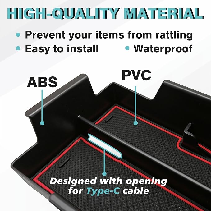 BestEvMod Center Console Organizer Tray Compatible with Chevy Blazer EV 2026 2025 2024 2023 Interior Accessories Armrest Storage Box ABS Material with PVC Trim & Removable Coin Holder (Red)