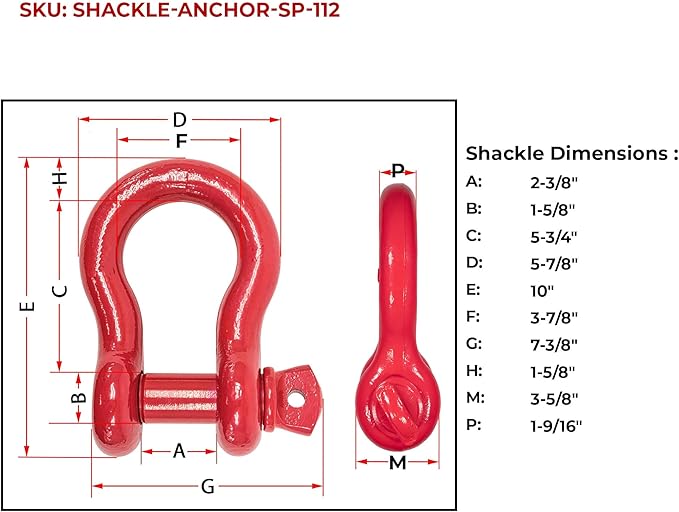Mytee Products 1-1/2" Anchor Shackle Forged Carbon Steel w/Alloy Screw Pin Load Limit # 17 Tons (34,000 lbs) | Double Rust Protection Heavy Duty D Ring Shackle for Towing, Rigging & Vehicle Recovery