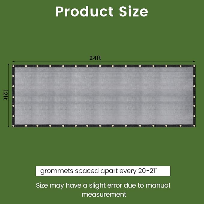 [WindscreenSupplyCo] 60-70% 12 FT X 24 FT Mesh Tarp/Shade Cloth 9-Needle Knitted Heavy Duty Black with Grommets for Green House, Garden, pergola, Pools, Dump Truck - MT1224BLKX1