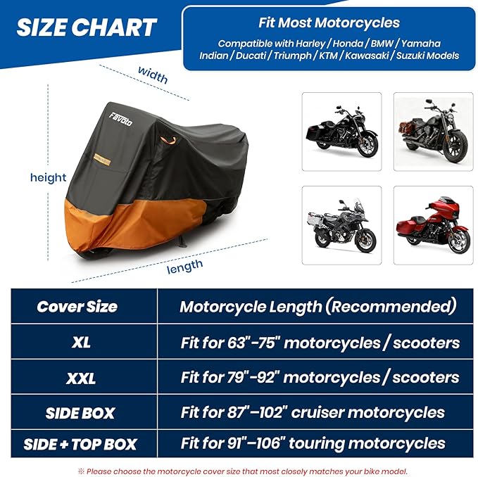 Favoto Motorcycle Cover for Harley Davidson - Waterproof Outdoor Storage 420D Oxford Cover for Touring Models Road King, Road Glide, Street Glide, Electra Glide, Heritage Classic, Low Rider