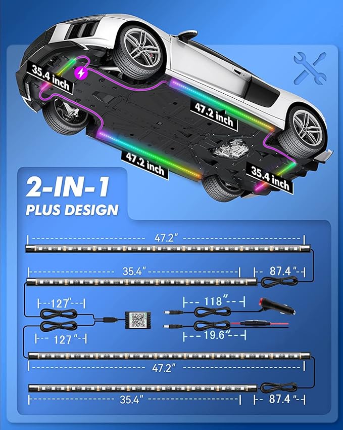 Yielinth Underglow Kit, RGB-IC Under Car Lights With Dream Color Dancing Chasing, 213 Scene Modes, App and Remote Control, 5 Music Modes LED Lights for All Cars