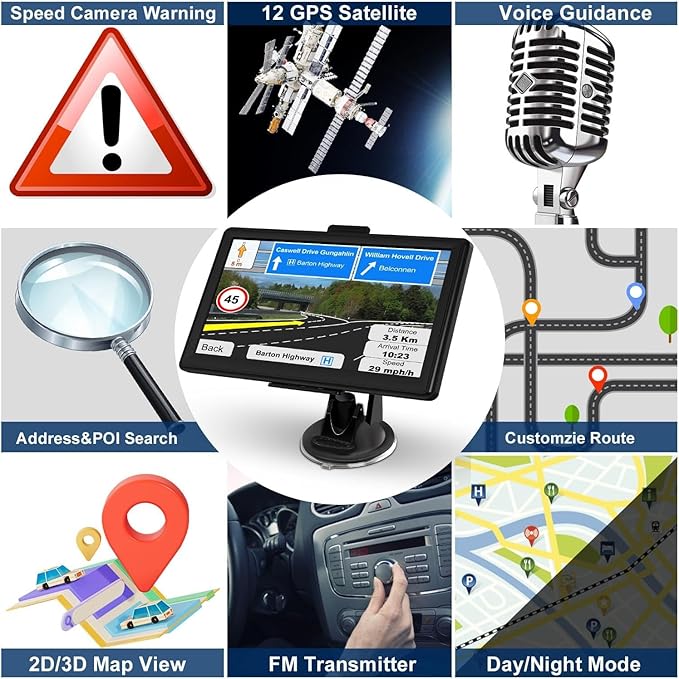 GPS Navigator for Car with 2026 Latest Maps Free Update, 7 Inch Car GPS Navigation System for Truck Commercial Drivers with POI/Zip Search, Voice Turn Guidance, Speedcam Red Light Alerts, 7 Vehicles