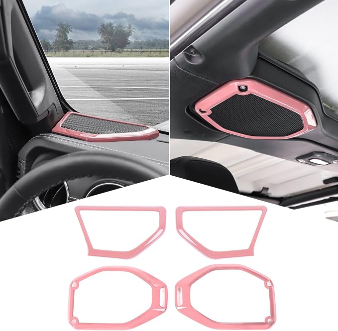 RT-TCZ A Pillar Speaker Trim Cover & Roof Speaker Audio Trim Cover Ring Kit Decoration Interior Accessories for Jeep Wrangler JL JLU & Gladiator JT 2018-2022,Pink