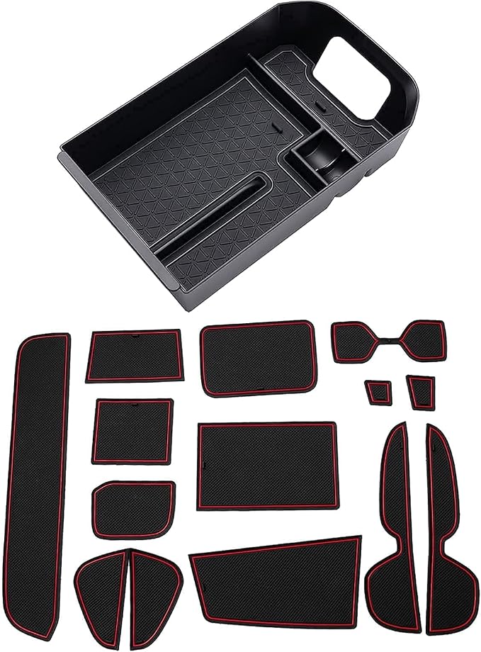 JDMCAR Custom Liners (Red Trim) and Center Console Organizer Compatible with 2022 2021 2020 2019 RAV4 Accessories