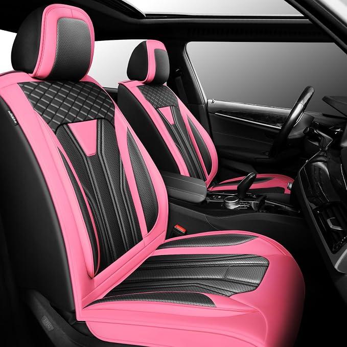 Fit CRV CR-V Car Seat Covers Premium Leather for Honda CRV CR-V 2013-2025 2026. Waterproof， Anti-Slip, Scratch-Resistant & All-Weather Seat Cushion Protector (2 Front Seat,Pink&Black)