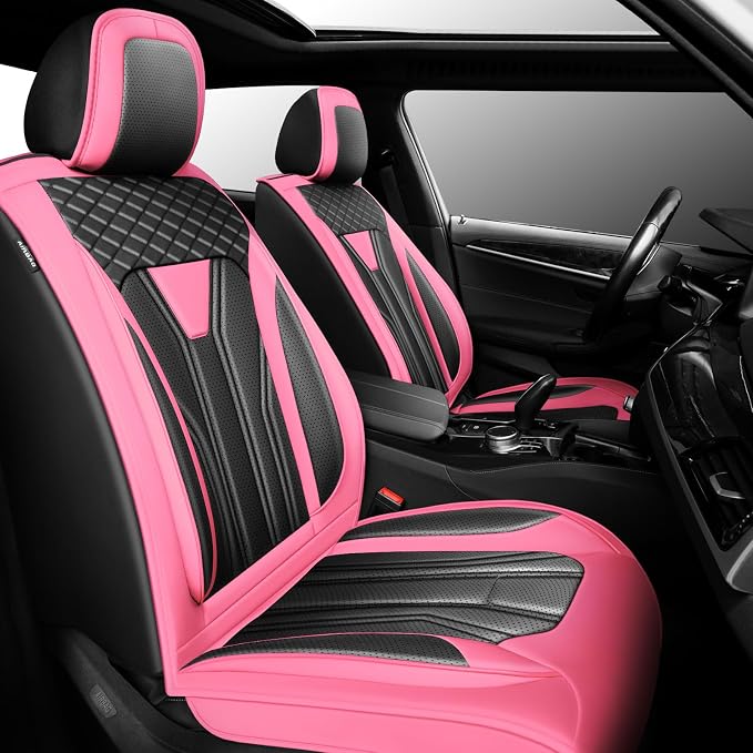 Fit Altima Car Seat Covers Premium Leather for Nissan Altima 2012-2025 2026. Waterproof， Anti-Slip, Scratch-Resistant & All-Weather Seat Cushion Protector (2 Front Seat,Pink&Black)