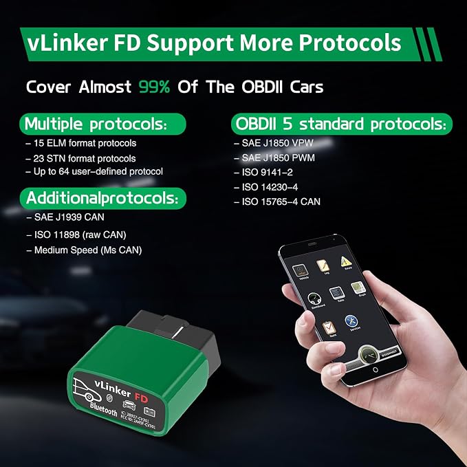 VGATE vLinker FD Bluetooth OBD2 Scanner Diagnostic Tool, Car Code Readers & Scan Tools for Android & Windows (Not iOS), Wireless OBD2 Adapter Auto All System Diagnostic to Check Engine Light