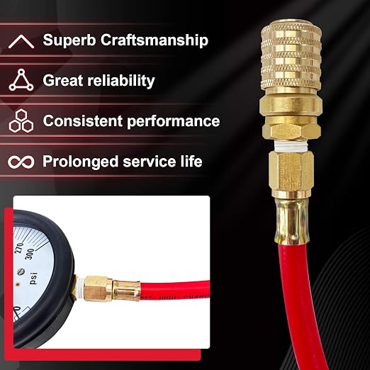 TU-32-20 Compuchek Diesel Fuel Pressure Test Gauge，0-300 psi，Compatible with Cummins Diesel Engines and Other Diesel Engines with Compuchek Test Ports, for Road Testing(6ft)